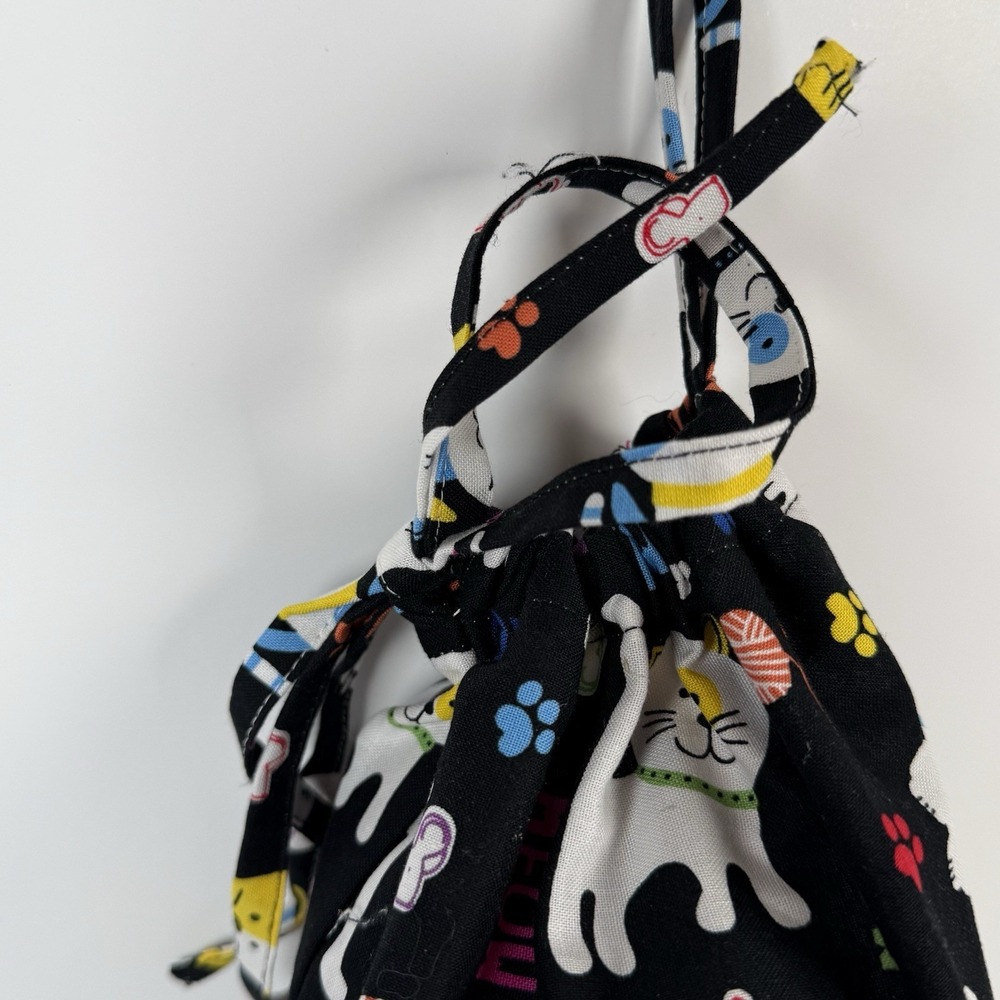 Handmade Fabric Grocery Bag Sack Holder Kitchen Pantry Reusable New Kitties Cat - Picture 3 of 4